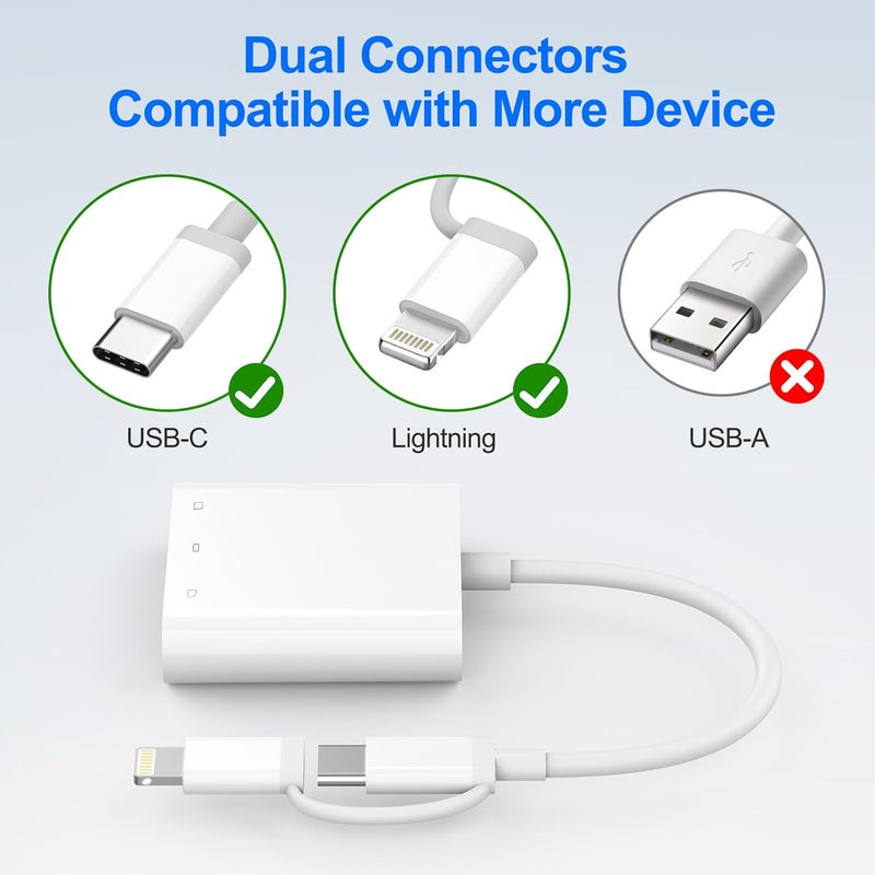 Denlane CF SD Card Reader for iPhone iPad Mac Dual Connector (Lightning & USB C), Digital Camera Memory Card Adapter to iPhone with Compact Flash/SD/MicroSD 3 Slot, Plug&Play for Android Phone Laptop - Image 3